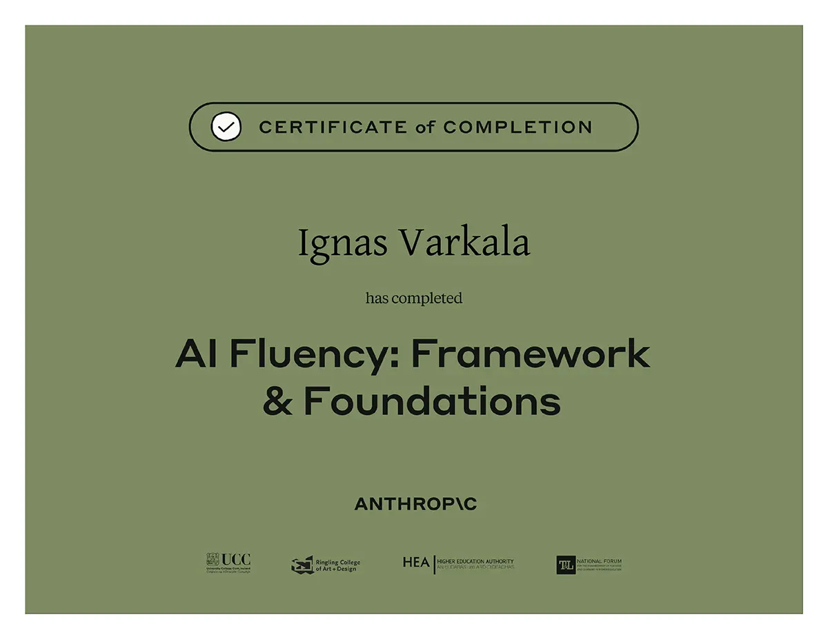 AI Fluency Framework & Foundations certificate from Anthropic