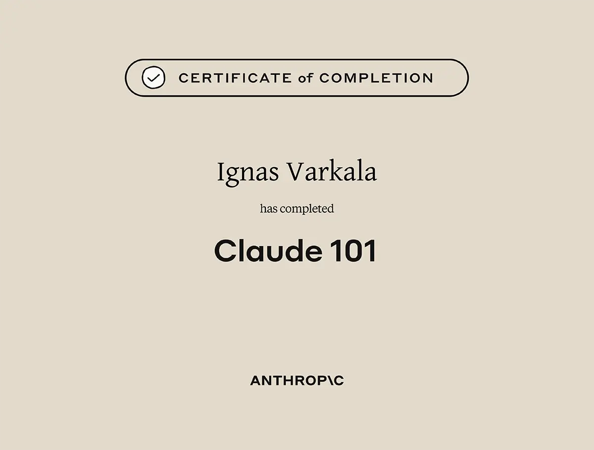 Claude 101 certificate from Anthropic