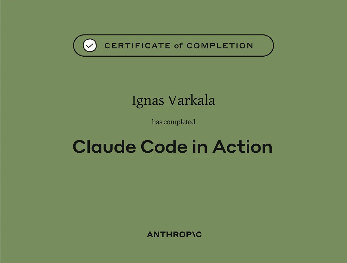 Claude Code in Action certificate from Anthropic
