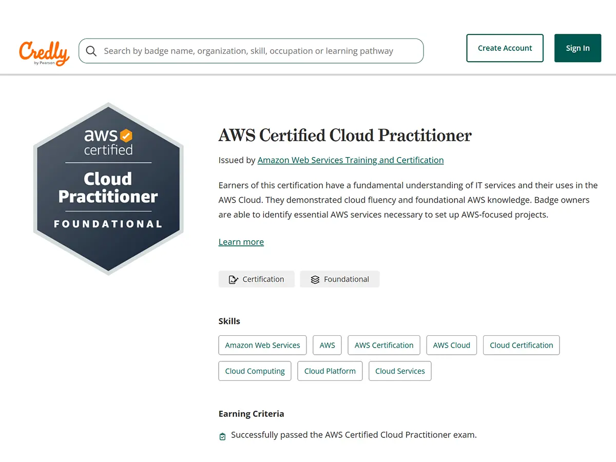 Certified Cloud Practitioner certificate from Amazon AWS